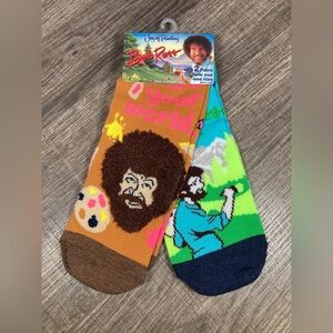 2 Pairs Bob Ross The Joy Of Painting Fuzzy Hair Novelty Socks NWT